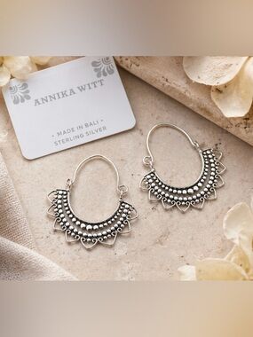 NEW w/ Tags Annika Witt Sterling Silver Bali Artisan Hoops |